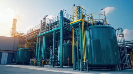 Modern biodiesel plant featuring eco-friendly fuel processing and high-tech equipment for sustainable energy