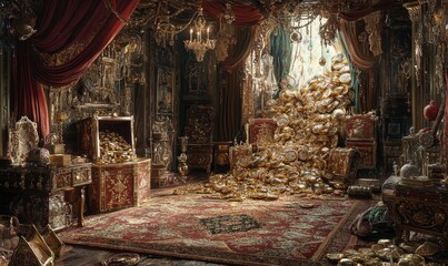 Ornate room filled with golden treasures.