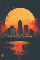 Fototapeta premium Brownsville, USA, Pop Art style theme print. Cityscape, city skyline.Vibrant, bright, modern, trendy, graphic designed for poster, card, wallpaper