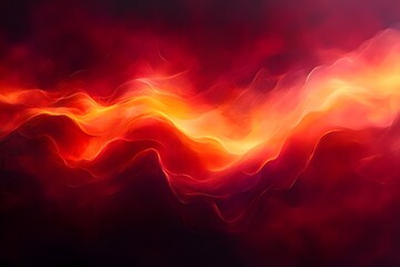 Obraz premium A vibrant abstract composition featuring flowing waves of red, orange, and yellow hues, creating a dynamic and energetic visual effect.