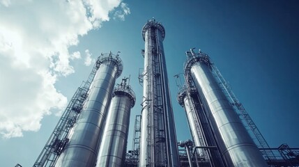 Obraz premium Fuel processing plant with towering distillation columns and heavy machinery for efficient fuel production