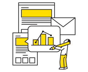 Illustrations of writers, marketers, and data scientists