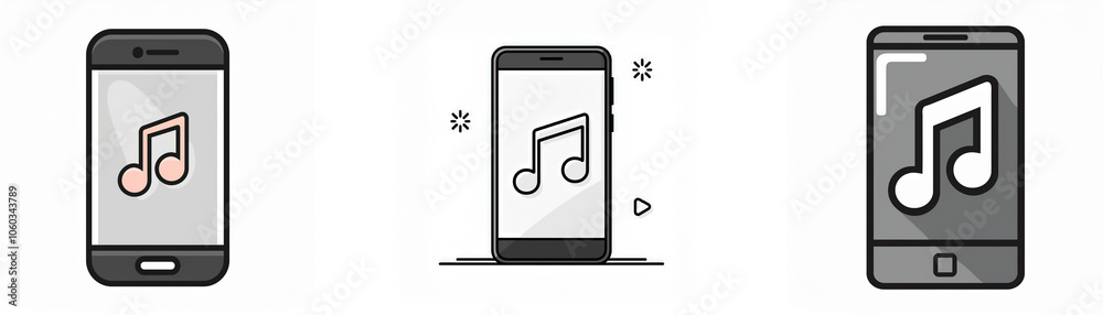 Fototapete three different styles of smartphone icons with music notes displayed on the screen.