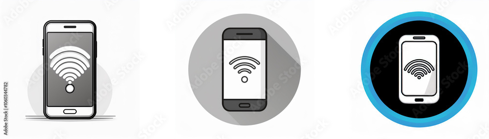Fototapete Three different styles of icons showing a smartphone connected to wifi.