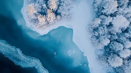 Aerial View of a Frozen Lake in Winter