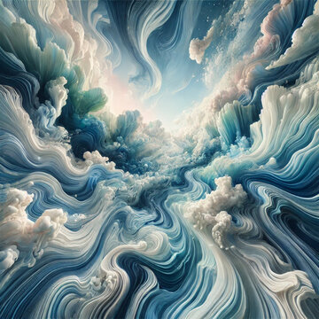 Eine surreale Reise ins Meer. Dieses Bild f&auml;ngt die Essenz des Meeres in abstrakten, flie&szlig;enden Formen ein und vermittelt ein Gef&uuml;hl von Ruhe und Geheimnis. 