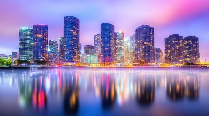 Obraz premium Mesmerizing Cityscape: Vibrant Reflections of an Urban Oasis