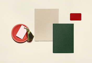 identity set white paper black folder apple in terracotta.