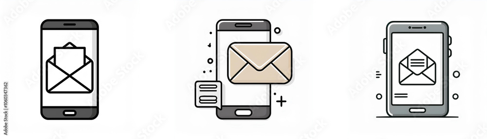 Poster three illustrations of a smartphone, with the screen displaying an email icon.