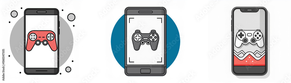 Poster three smartphones with game controller icons.