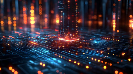 Fototapeta premium Abstract 3D Background - Futuristic Digital Cityscape