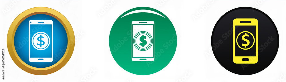 Poster three circular icons, each containing a smartphone with a dollar sign inside.