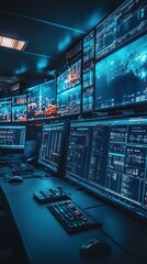 Obraz premium A control room filled with digital monitors displaying fuel processing data, representing modern technological operations