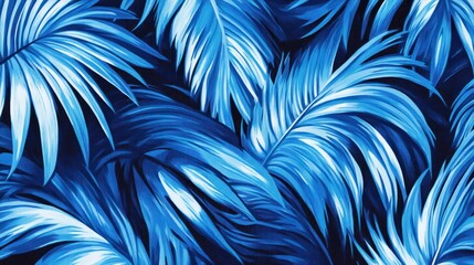 A close-up shot of a vibrant blue tropical leaf pattern on a black background.