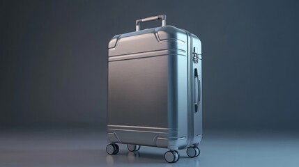 Crisp 3D render of a sleek, modern travel suitcase with intricately designed handles and wheels. on  a solid background