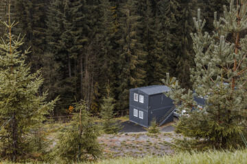 modular house in the woods in the carpathians. nature, ukraine