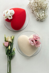 Pink and Red Heart Shaped Valentine Cake with Roses and Flowers