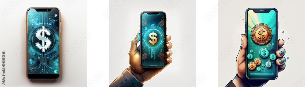 Poster three mobile phones with different backgrounds are shown in this digital illustration. the phone in 