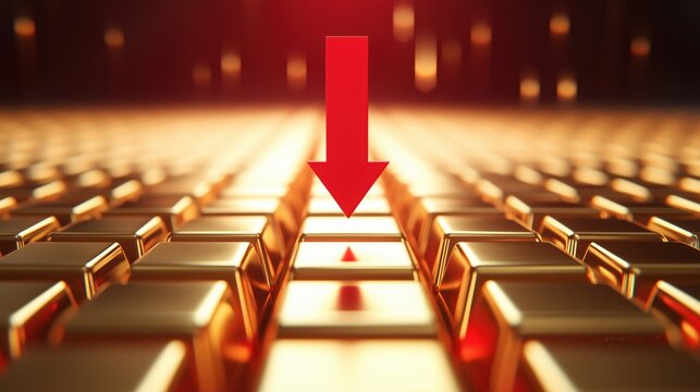 Golden bars with a red arrow pointing downwards, suggesting decline or decrease in value.
