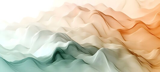 A tranquil abstract landscape featuring fluid waves in soft pastel colors, blending shades of aqua, cream, and peach, creating a serene and calming atmosphere.