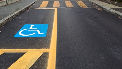Road sign symbol of disability one parking space for disabled.