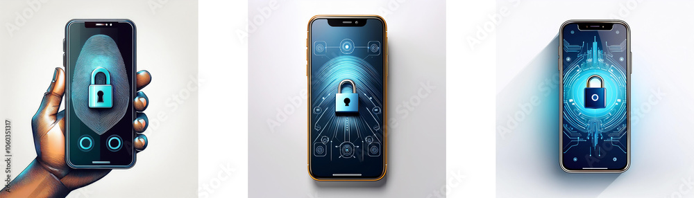 Aufkleber three smartphones are shown in the image, all displaying a padlock icon on their screens.