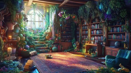 lofi magic fantasy world interior