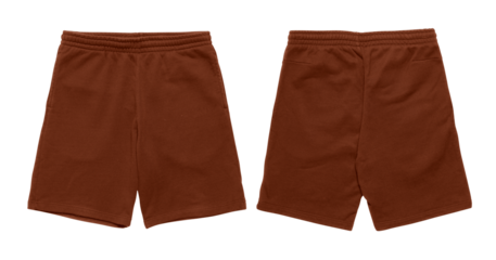 Brown sweat shorts with elastic waistband and pockets.