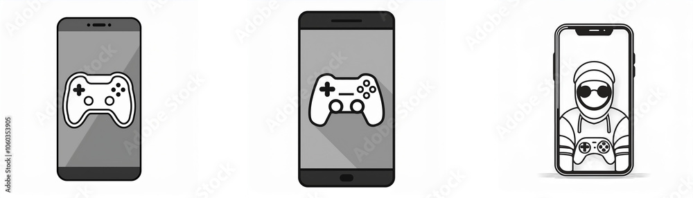 Poster three smartphones with different images on the screen.