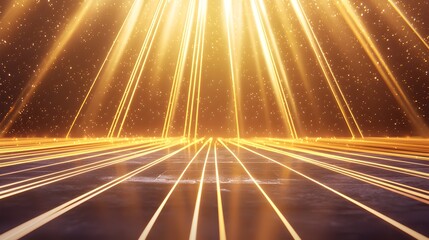 A bright yellow light is shining on a dark blue background