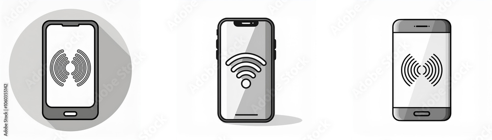 Aufkleber three smartphones with different wireless icons displayed on their screens.