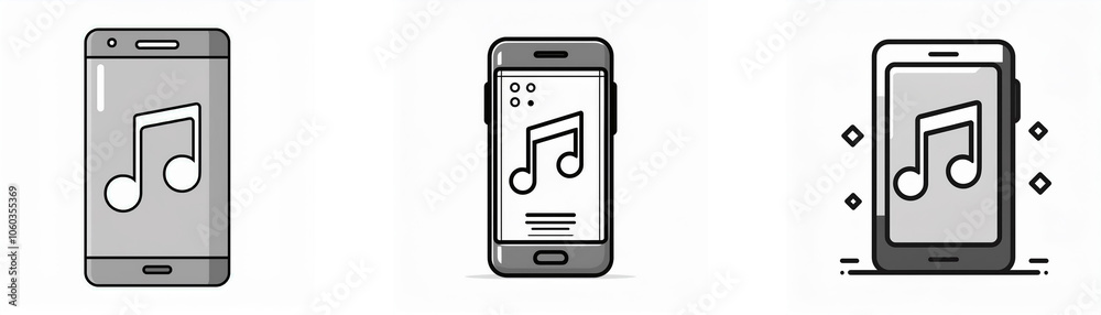 Aufkleber three illustrations of a smartphone displaying a music note icon on the screen.