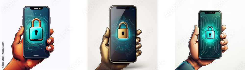 Aufkleber a hand holds a smartphone with a lock icon displayed on the screen.