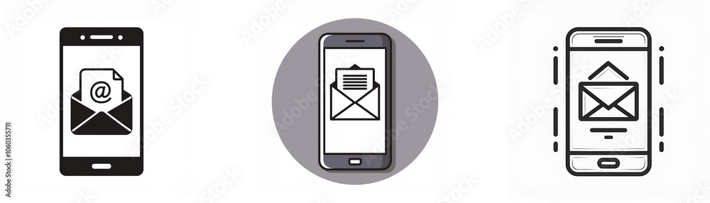 Aufkleber three depictions of a smartphone with an email icon displayed on the screen.