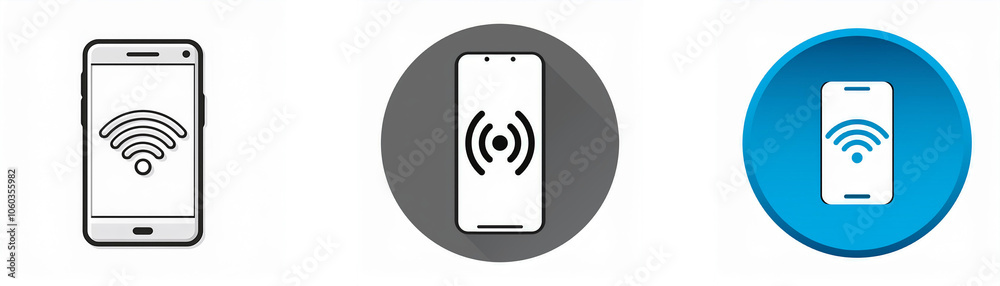 Leinwandbilder three icons with a smartphone displaying wifi signal.