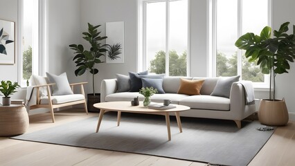 Scandinavian Inspired Living Room with Cozy Neutrals, Soft Lighting, and Lush Greenery for a Calming Atmosphere (18)