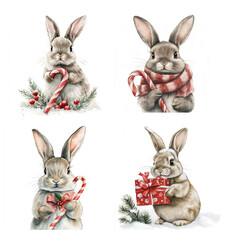 Obraz premium Watercolor bunny with christmas gift isolated on clean background