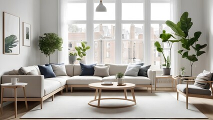 Scandinavian Inspired Living Room with Cozy Neutrals, Soft Lighting, and Lush Greenery for a Calming Atmosphere (21)