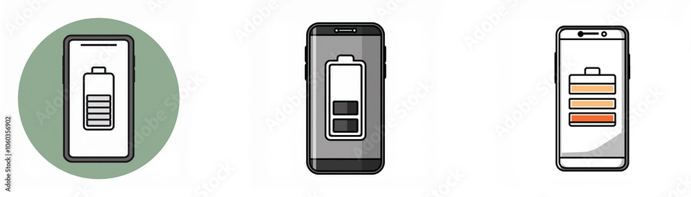 Aufkleber three smartphone icons showing different battery levels.