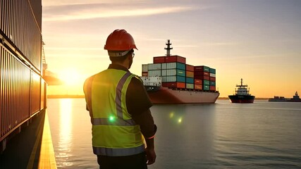 Crew members efficiently maneuver around towering containers on a cargo ship's deck beneath a sunny, cloudless sky.