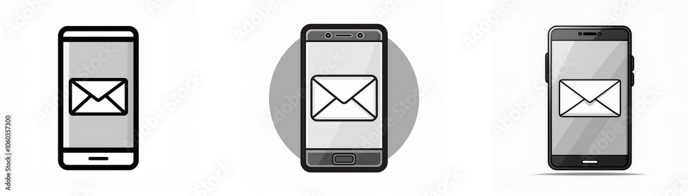 Poster three variations of a smartphone icon with an envelope in the display.