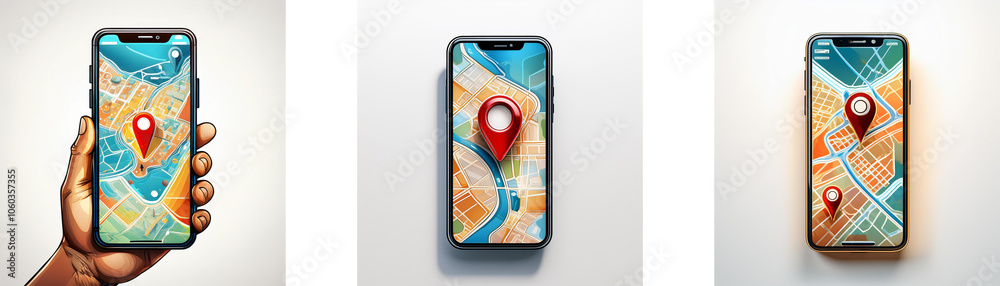 Leinwandbilder a smartphone displaying a map with a red location pin.