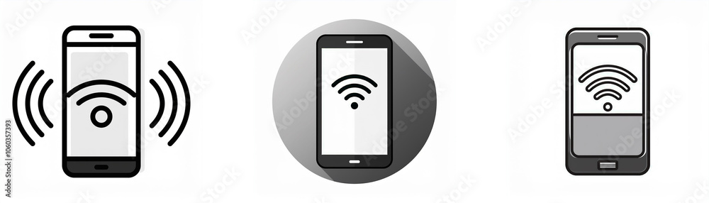 Leinwandbilder Three black and white mobile phone icons, one with wifi symbol in the display and wifi symbol surrounding the phone, another in a circle, and the last with just a wifi symbol in the display.