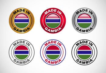 Made in Gambia label icon with flag. Icon set for business, badge, seal, sticker, logo, and symbol