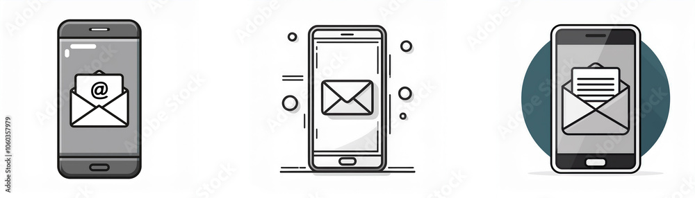 Leinwandbilder three different depictions of a smartphone displaying an open email icon on the screen.