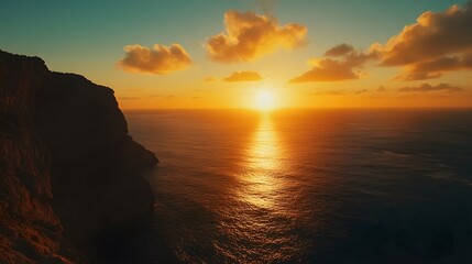 Sunset over the Ocean with Cliffs
