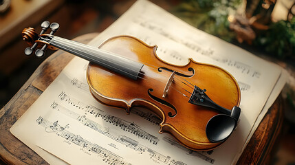 Naklejka premium Violin on Sheet Music - Photo