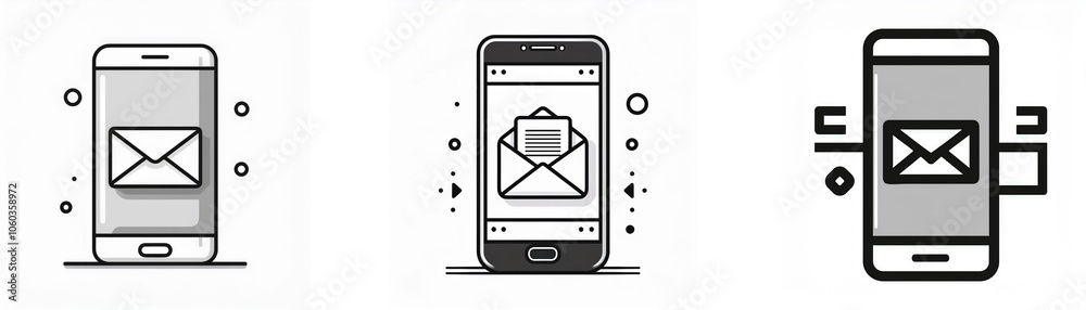 Poster Three black and white smartphone icons with an envelope icon on the screen.