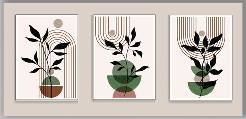  boho wall art set posters abstract boho rainbow prints boho artwork mid century modern neutral green wall decor