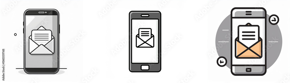 Poster Three illustrations of mobile phones showing an envelope with a letter inside.